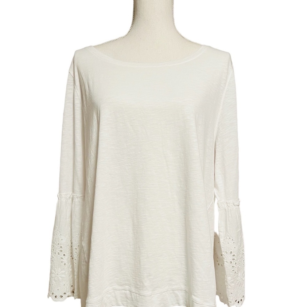 SOFT SURROUNDINGS WOMENS PURE WHITE 3/4 SLEEVE TOP SIZE XL WITH EYELET